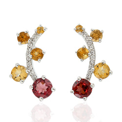 Round Cut Citrine & Red Garnet Ear Climber Earrings 925 Silver Fashion Jewelry