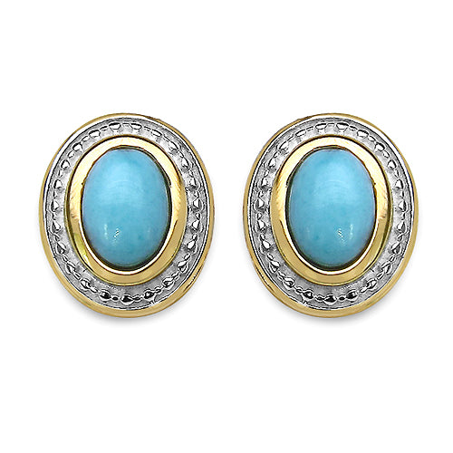 14K Yellow Gold Plated 2.00 Carat Genuine Larimar .925 Sterling Silver Earrings