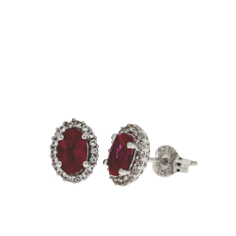 Genuine Created Ruby Stud Earrings Sterling Silver