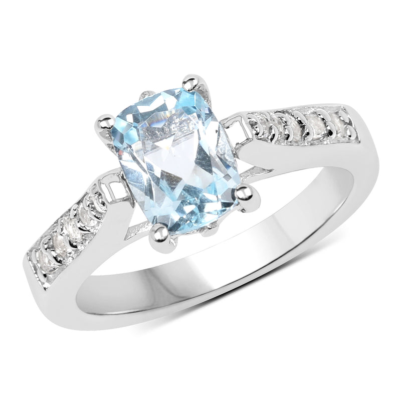 1.76 Carat Genuine Blue Topaz and White Topaz .925 Sterling Silver Ring