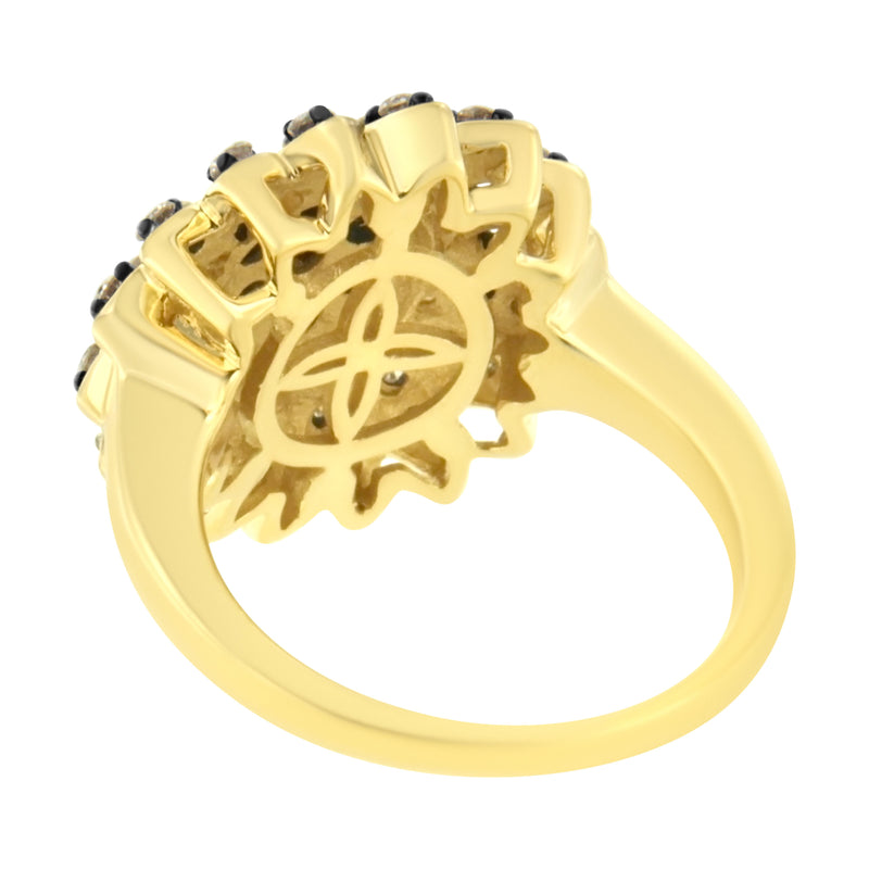10K Yellow Gold Plated .925 Sterling Silver 1 cttw Prong Set Round-Cut Diamond Floral Cocktail Ring (I1-I2 Clarity, J-K Color) - Size 7