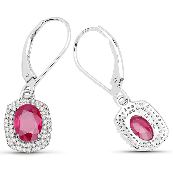 2.26 Carat Genuine Ruby and White Diamond 14K White Gold Earrings