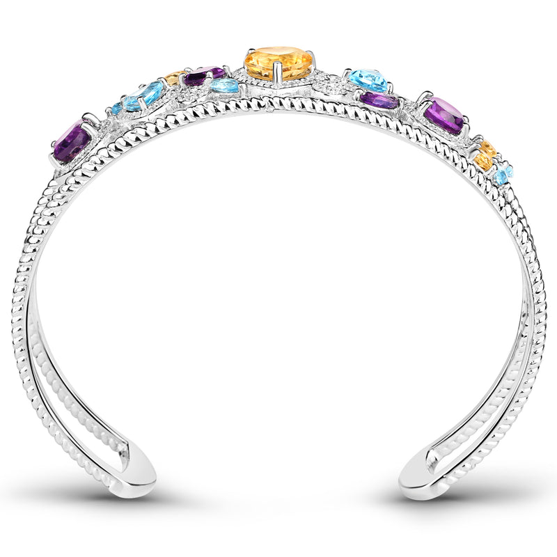 7.27 Carat Genuine Multi Stones .925 Sterling Silver Cuff Bangle