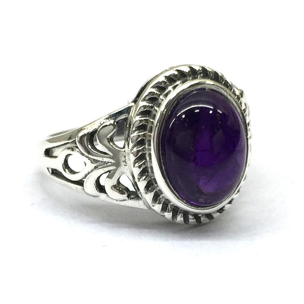 925 sterling silver with natural African Amethyst Oval solitaire Ring for women