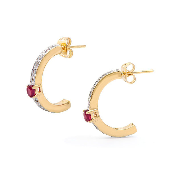 0.68 TW CTS RUBY & DIAMONDS 18K GOLD PLATED DESIGNER EAR-RINGS