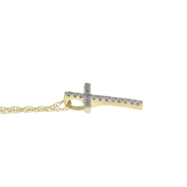 .07ct Diamond Cross Religious Pendant 14KT Yellow Gold