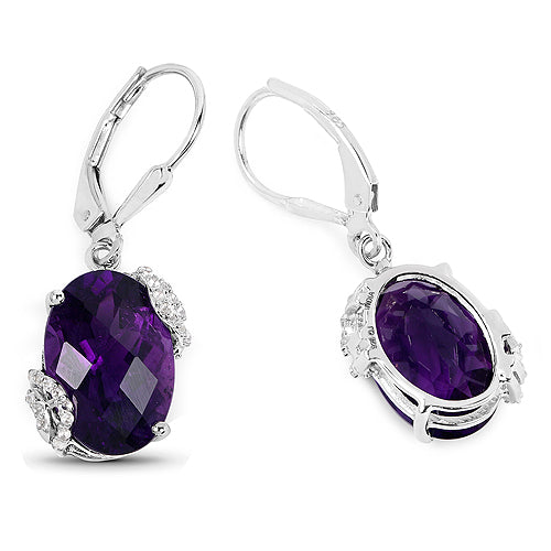 10.18 Carat Genuine Amethyst and White Topaz .925 Sterling Silver Earrings