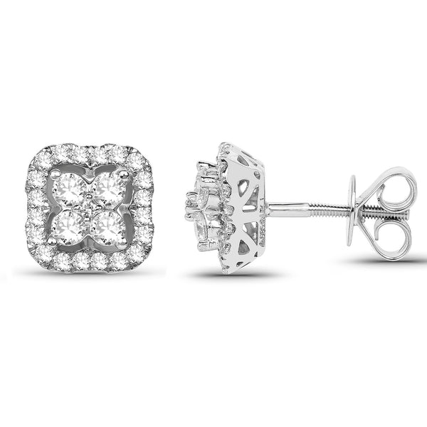 0.99 Carat Genuine White Diamond 14K White Gold Earrings (E-F-G Color, SI Clarity)