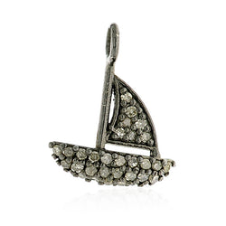 Pave Diamond Ship Charm Pendant 925 Sterling Silver Jewelry For Gift