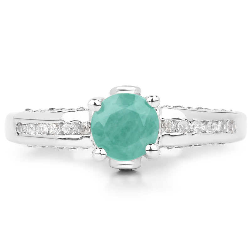 1.22 Carat Genuine Emerald and White Topaz .925 Sterling Silver Ring