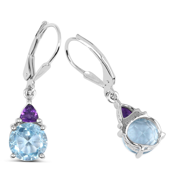 5.00 Carat Genuine Blue Topaz and Amethyst .925 Sterling Silver Earrings