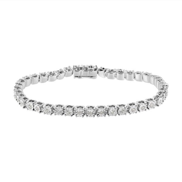 .925 Sterling Silver Miracle-Set Diamond Round Miracle Plate Tennis Bracelet (1 cttw, I-J Color, I3 Clarity) - Size 7.25"