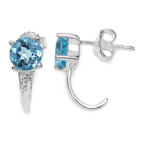 2.20 Carat Genuine Blue Topaz Sterling Silver Earrings