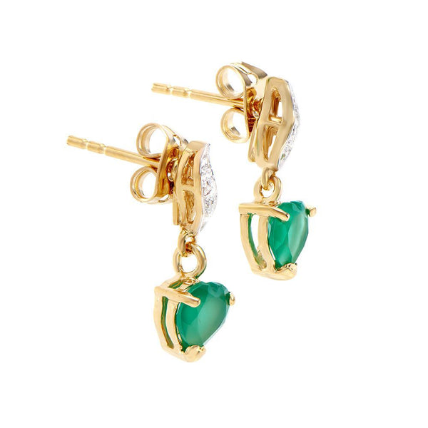 1.12 TW CTS GREEN AGATE & DIAMONDS 18 K GOLD PLATED DESIGNER EAR-RINGS