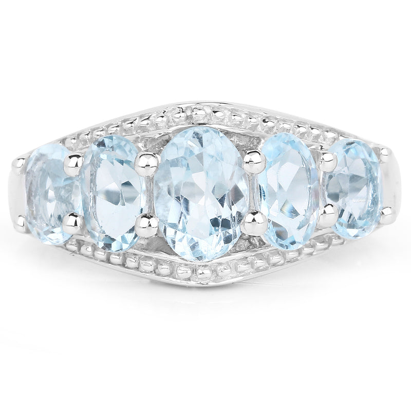 2.97 Carat Genuine  Blue Topaz and White Topaz .925 Sterling Silver Ring