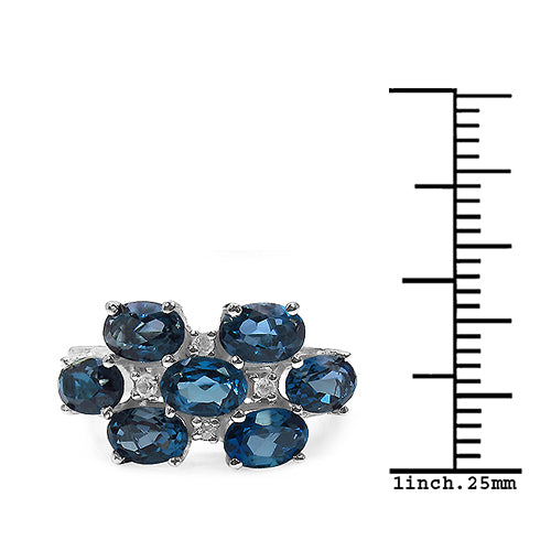 4.58 Carat Genuine London Blue Topaz & White Diamond .925 Sterling Silver Ring