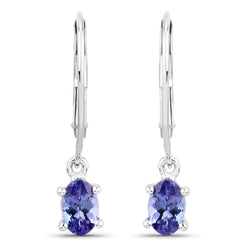 0.88 Carat Genuine Tanzanite 14K White Gold Earrings