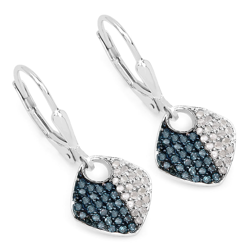 0.48 Carat Genuine Blue Diamond and White Diamond .925 Sterling Silver Earrings