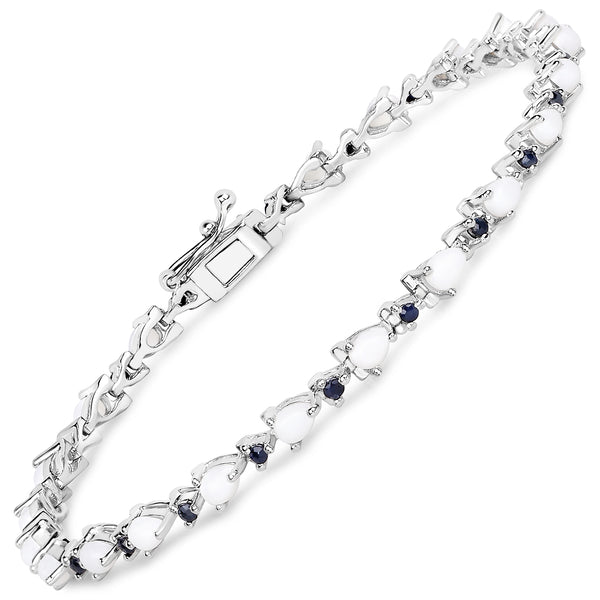 3.52 Carat Genuine Opal and Blue Sapphire .925 Sterling Silver Bracelet