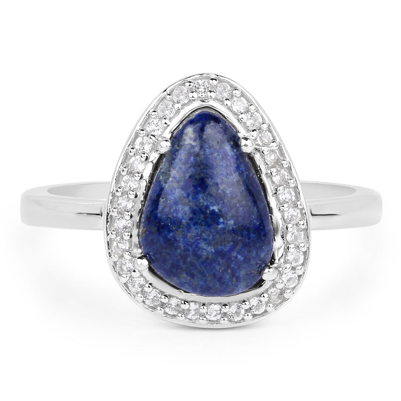 2.03 Carat Genuine Lapis And White Topaz .925 Sterling Silver Ring