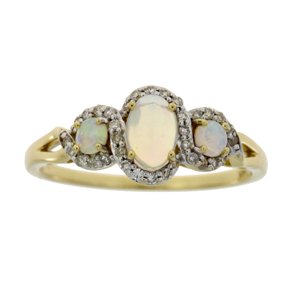 .14ct Opal Diamond 3 Stone Ring 14KT Yellow Gold