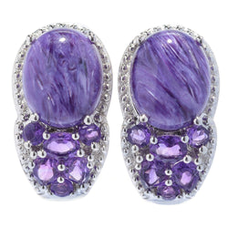 925 Sterling Silver Women Stud Earring Charoite African Amethyst