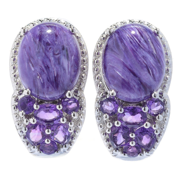 925 Sterling Silver Women Stud Earring Charoite African Amethyst