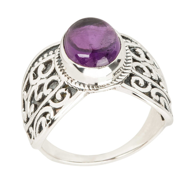925 sterling silver with natural African Amethyst Oval solitaire Ring for women