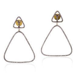 1.7ct Natural Pave Diamond 14kt Gold Dangle Earrings 925 Sterling Silver Jewelry