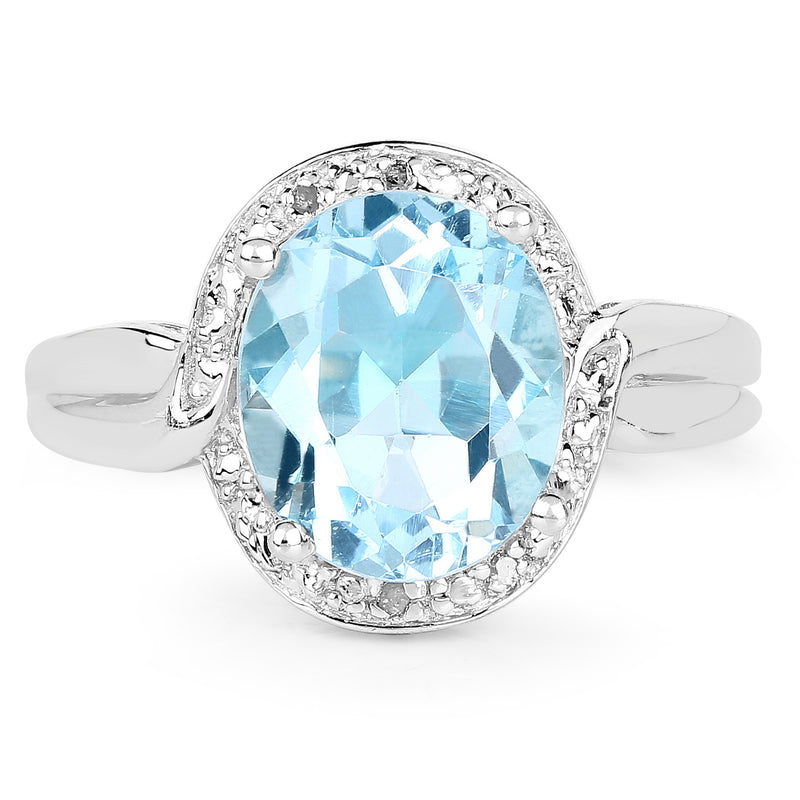 5.17 Carat Genuine Blue Topaz and White Diamond .925 Sterling Silver Ring