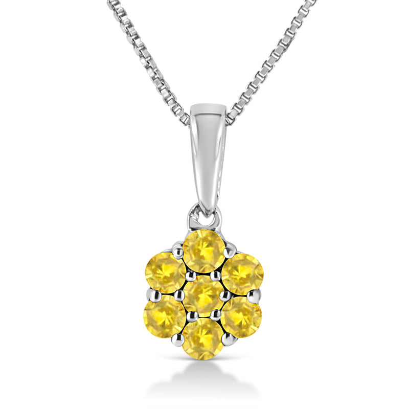 .925 Sterling Silver 1/4 Cttw Color Treated Yellow Color Prong Set Diamond Floral 18" Pendant Necklace (Yellow Color, I1-I2 clarity)