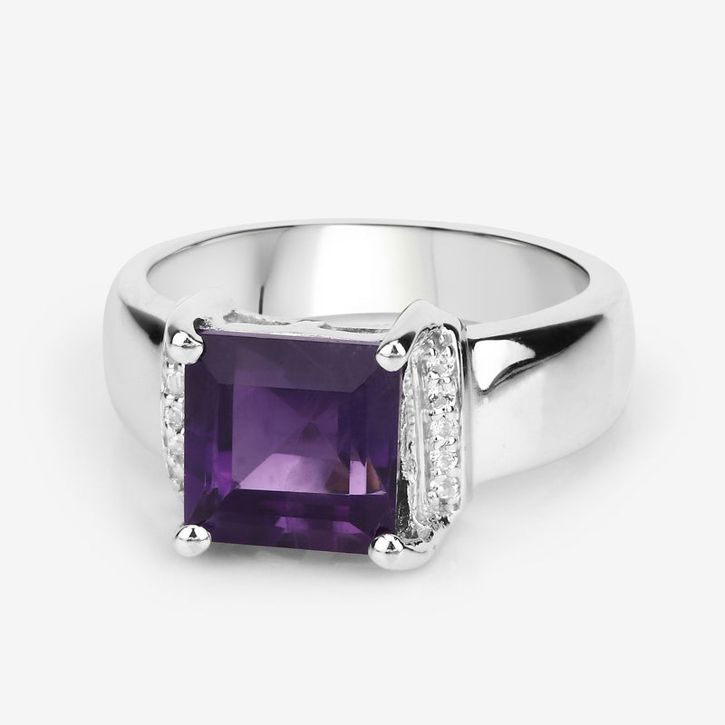 2.55 Carat Genuine Amethyst and White Topaz .925 Sterling Silver Ring