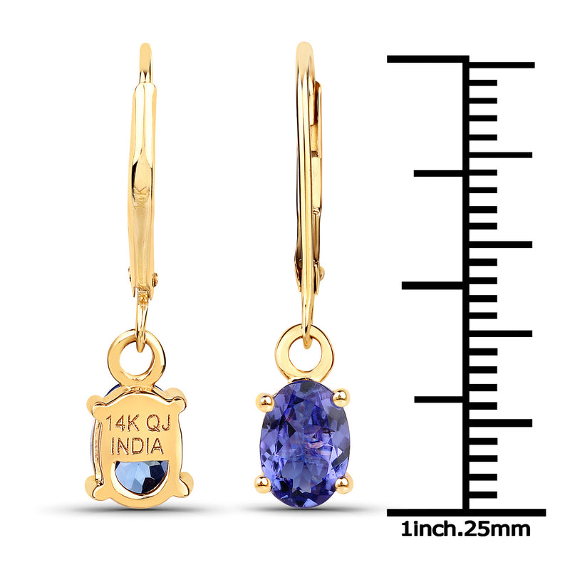 1.50 Carat Genuine Tanzanite 14K Yellow Gold Earrings