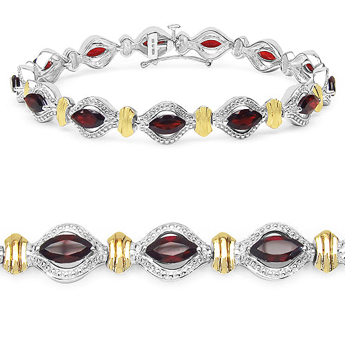 Two Tone Plated 8.45 Carat Genuine Garnet .925 Sterling Silver Bracelet