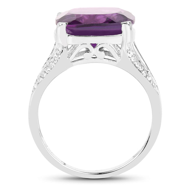 5.99 Carat Genuine Amethyst and White Topaz .925 Sterling Silver Ring