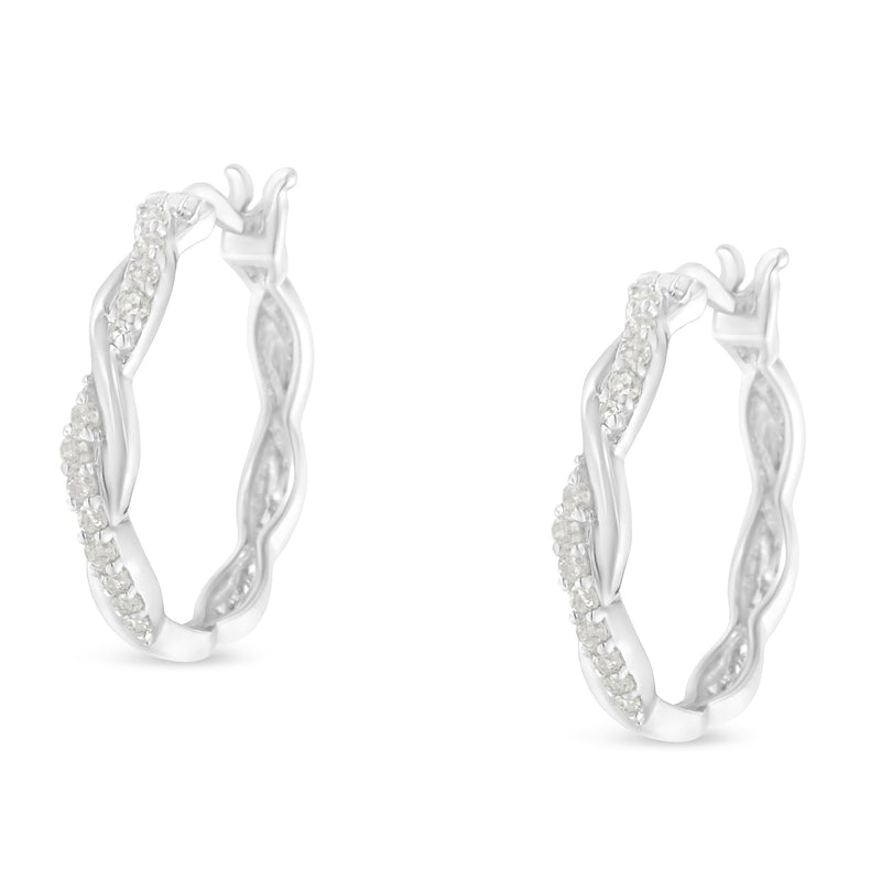 .925 Sterling-Silver 1/4 cttw Pave Set Diamond Twisted Spiral Hoop Earring (I-J Color I3 Clarity)