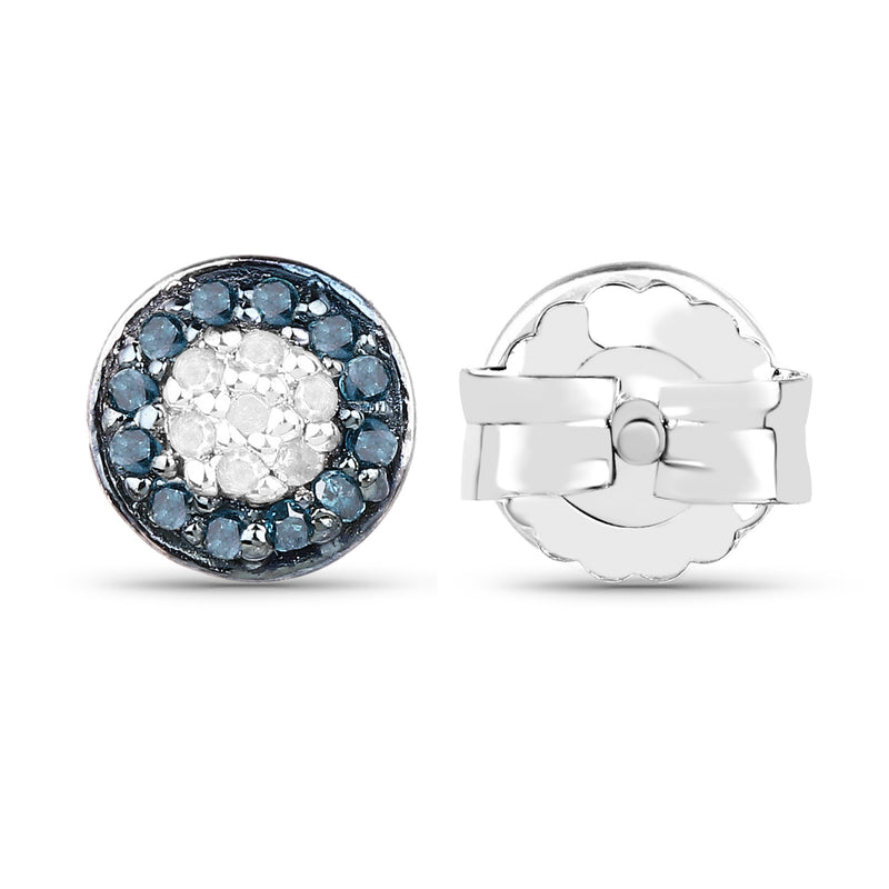 0.20 Carat Genuine Blue Diamond and White Diamond .925 Sterling Silver Earrings