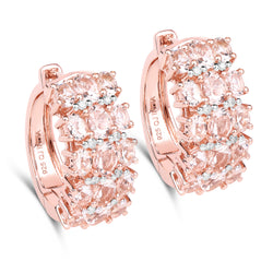 14K Rose Gold Plated 5.94 Carat Genuine Morganite and White Diamond .925 Sterling Silver Earrings