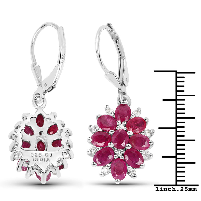 4.30 Carat Genuine Ruby and White Zircon .925 Sterling Silver Earrings