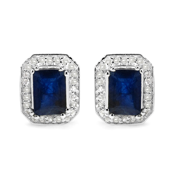 3.54 Carat Glass Filled Sapphire and White Topaz .925 Sterling Silver Earrings