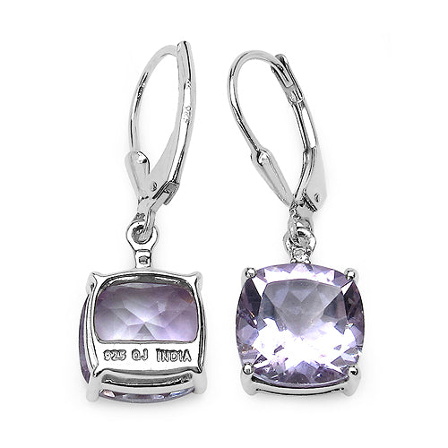 7.03 Carat Genuine Pink Amethyst & White Topaz .925 Sterling Silver Earrings