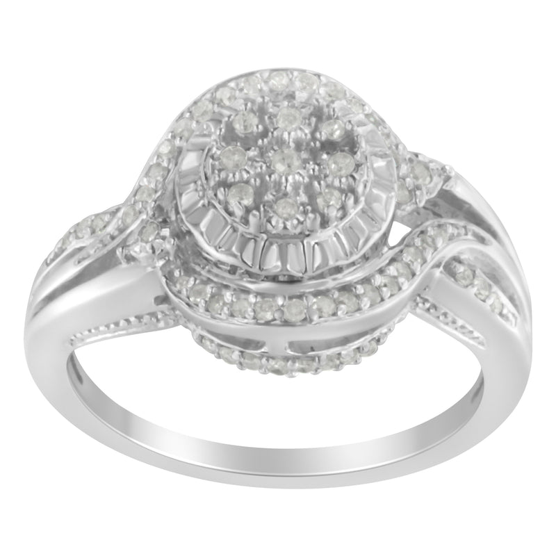 .925 Sterling Silver 1/4 Cttw Diamond Round Cluster Miracle-Plate Halo Split Shank Band Cocktail Engagement Ring (I-J Color, I3 Clarity) - Size 7
