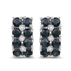 1.95 Carat Genuine Blue Sapphire and White Diamond .925 Sterling Silver Earrings