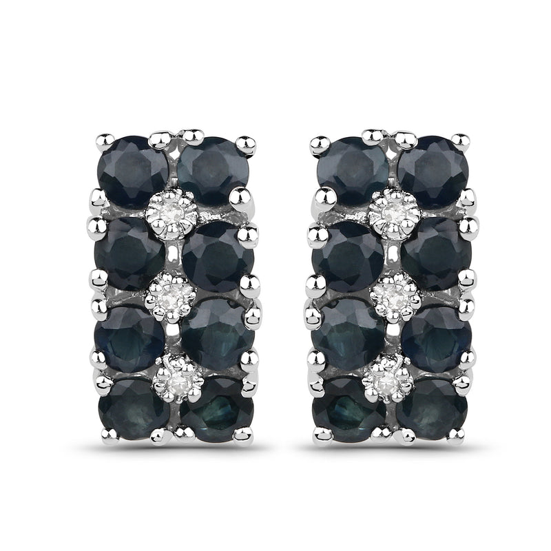 1.95 Carat Genuine Blue Sapphire and White Diamond .925 Sterling Silver Earrings