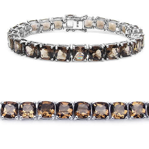 33.60 Carat Genuine Smoky Quartz .925 Sterling Silver Bracelet