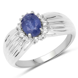 1.10 Carat Genuine Glass Filled Sapphire and White Topaz .925 Sterling Silver Ring