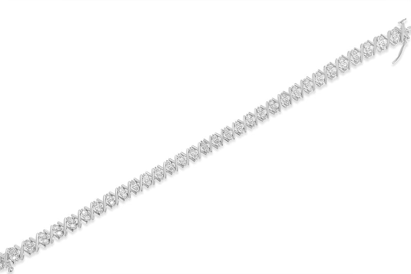 .925 Sterling Silver 1.0 Cttw Diamond Miracle-Set X-Link 7" Tennis Bracelet (I-J Color, I3 Clarity)