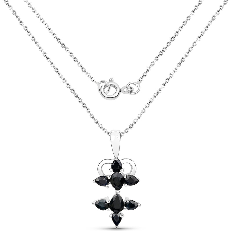 1.90 Carat Genuine Black Sapphire .925 Sterling Silver Pendant