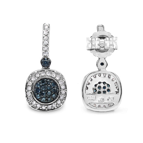 0.44 Carat Genuine Blue Diamond & White Diamond .925 Sterling Silver Earrings