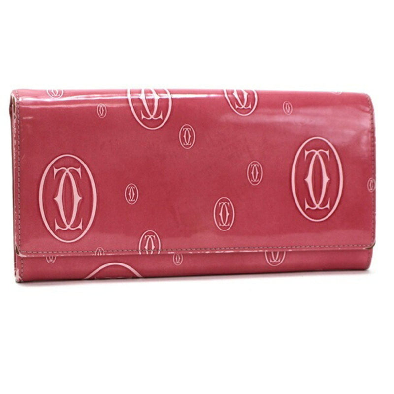Cartier Happy Birthday Bi-Fold Long Wallet Patent Leather Pink Ladies Folded